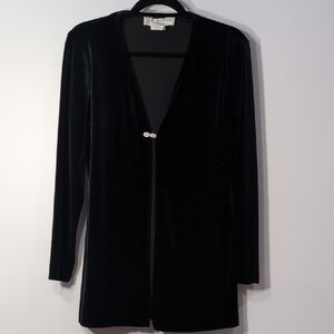 JR Nites | Vintage Velvet Black Cardigan Sweater With Rhinestone Clasp Size M